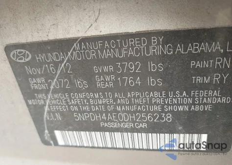 2013 Hyundai Elantra Limited from USA, damaged, VIN 5NPDH4AE0DH256238